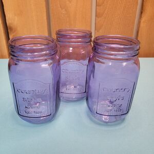 Lot 3 Purple Mason Canning Jars Pint Regular Country Style Decor
